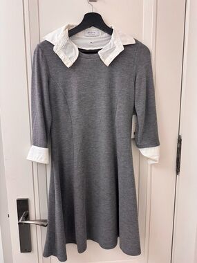 Milly Gray Mini Dress with White Collar and Cuffs
